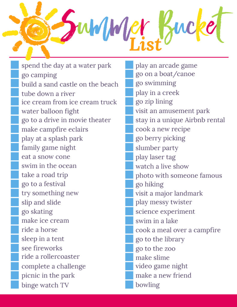 summer bucket list for kids 2018